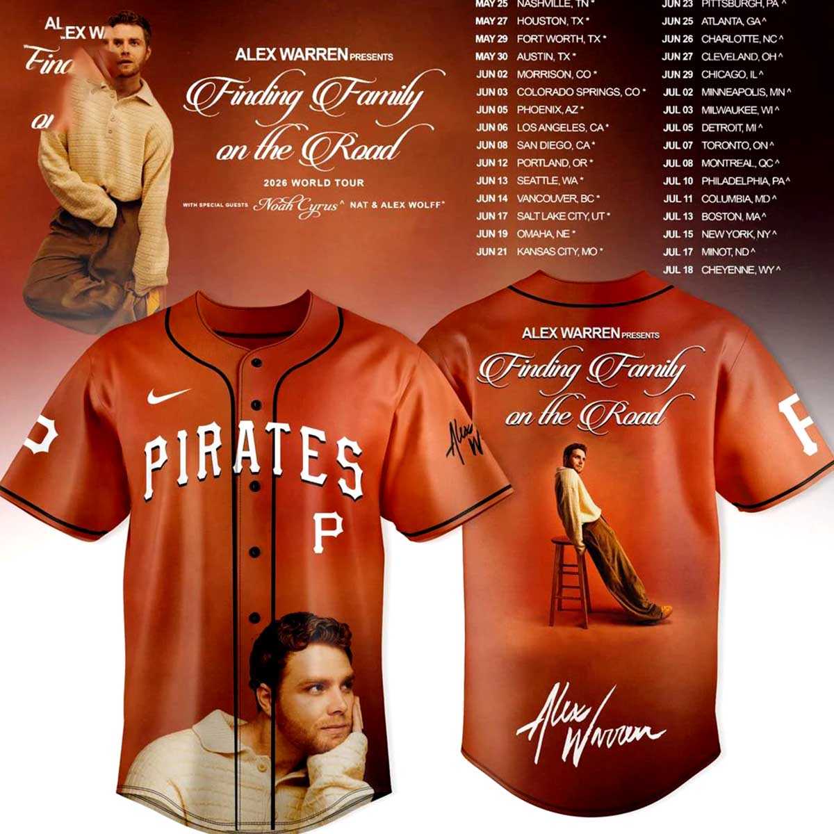 Pittsburgh Pirates Alex Warren Finding Family on the Road Tour 2026 Baseball Jersey
