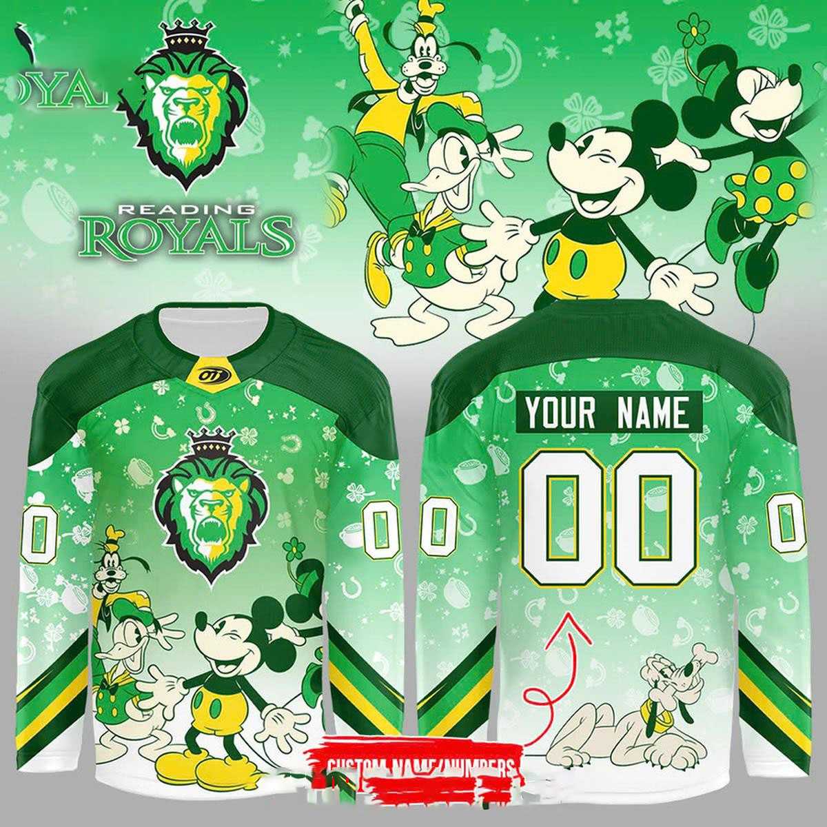 Reading Royals Mickey Celebarte St Patrick’s Day 2026 Custom Hockey Jersey