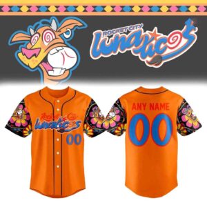 Rocket City Lunaticos Custom Baseball Jersey Orange with Floral Sleeves