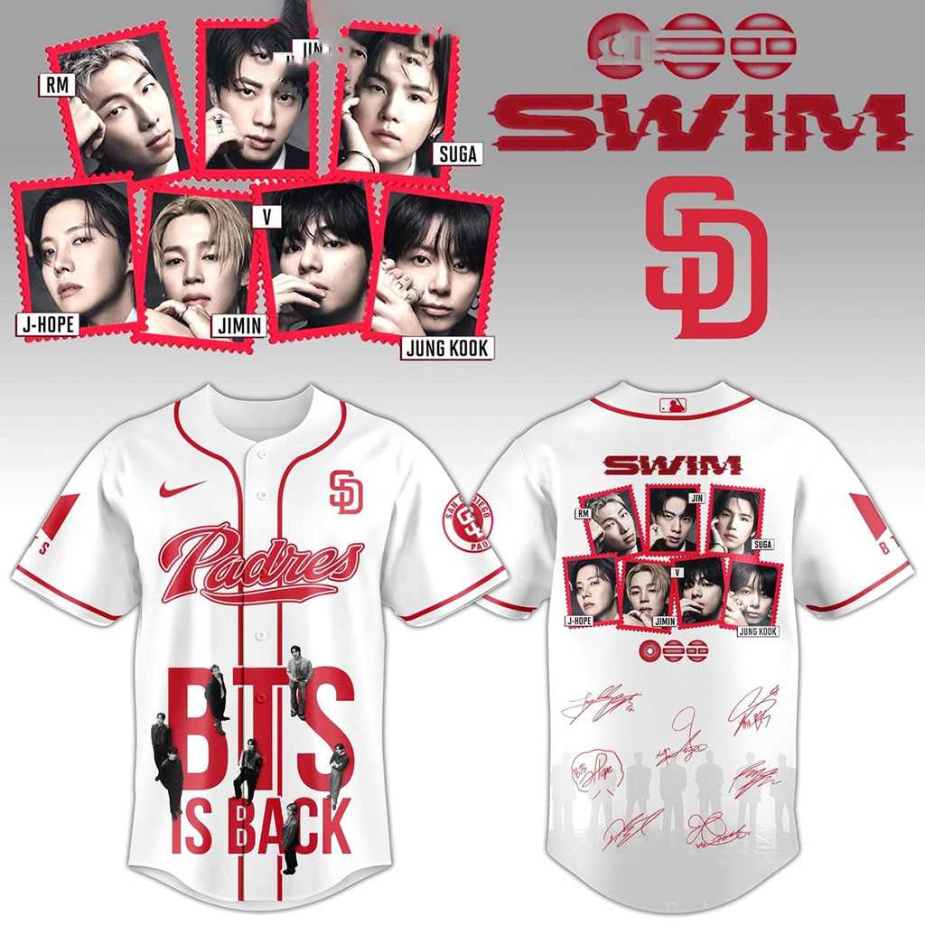 San Diego Padres Celebrate BTS Is Back Swim Jersey San Diego Padres Celebrate BTS Is Back Swim Jersey