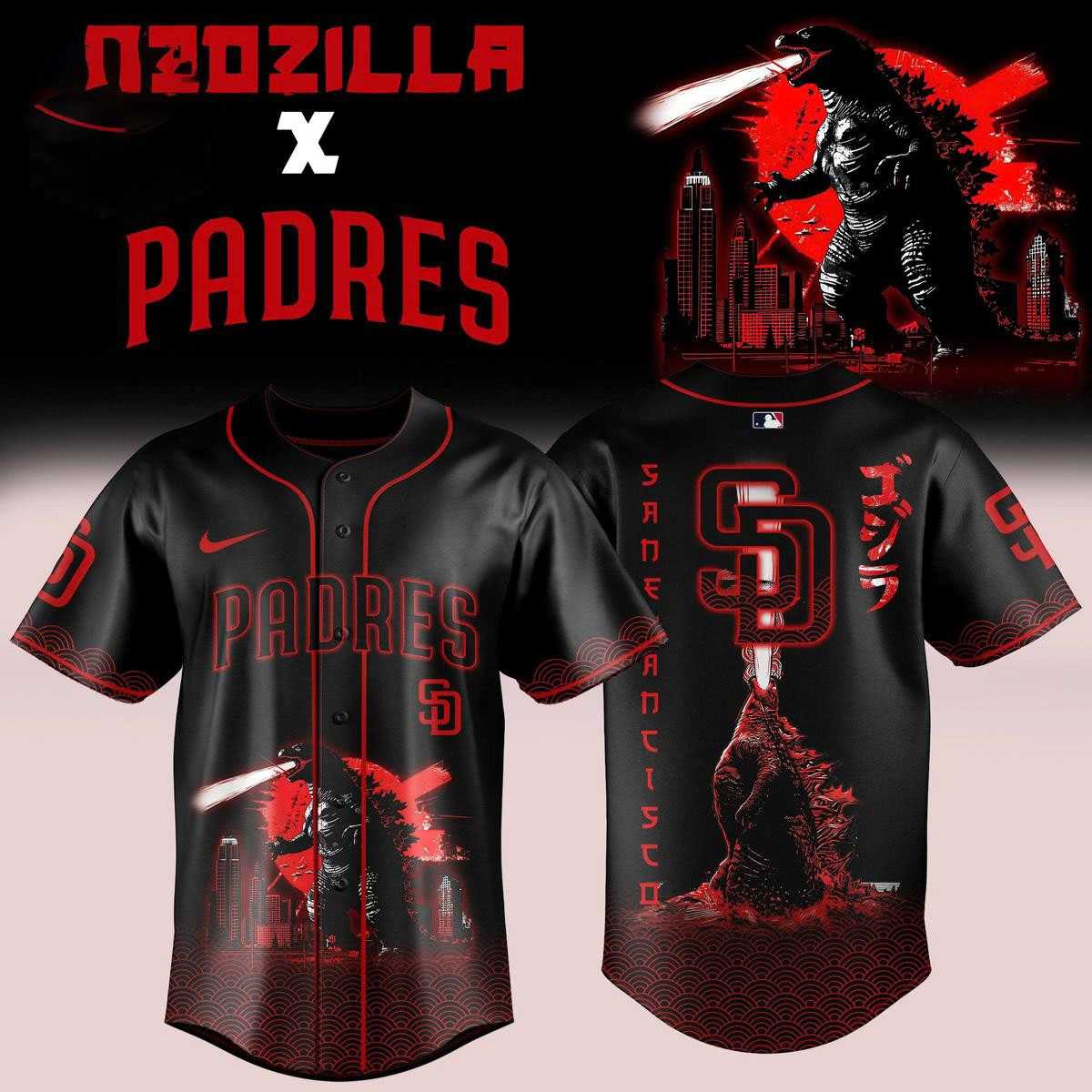 San Diego Padres Godzilla 2026 Red And Black Night Baseball Jersey