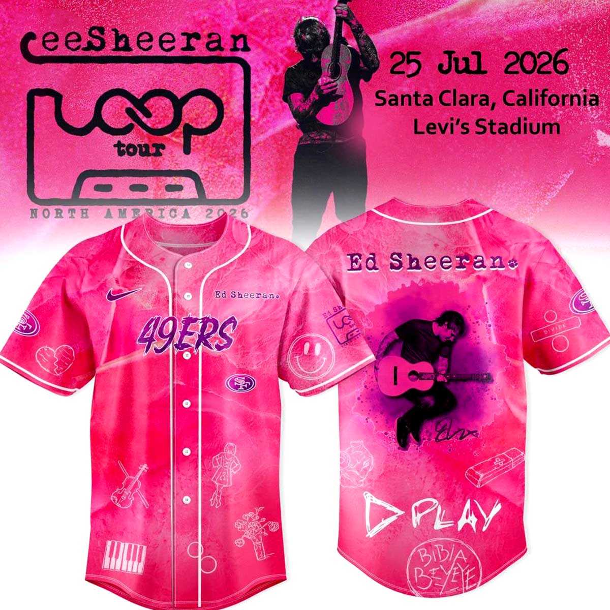 San Francisco 49ers Ed Sheeran LOOP Tour 2026 Baseball Jersey