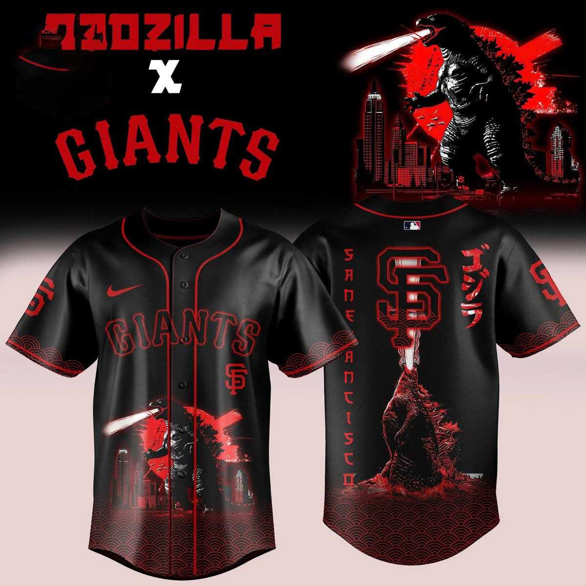 San Francisco Giants Godzilla 2026 Red And Black Night Baseball Jersey
