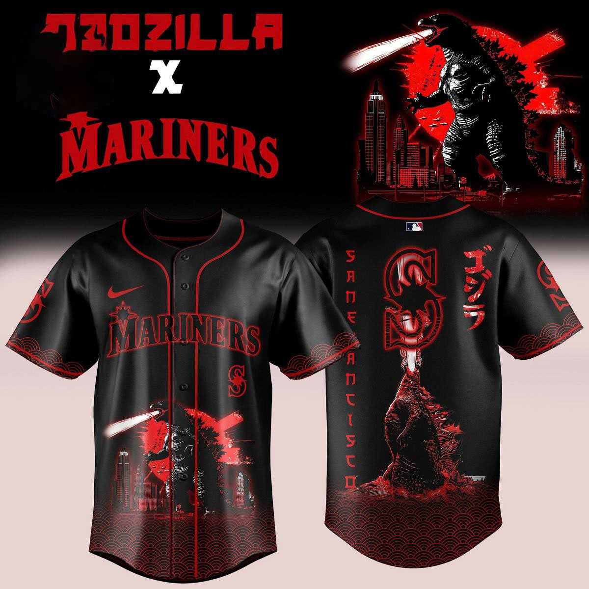 Seattle Mariners Godzilla 2026 Red And Black Night Baseball Jersey