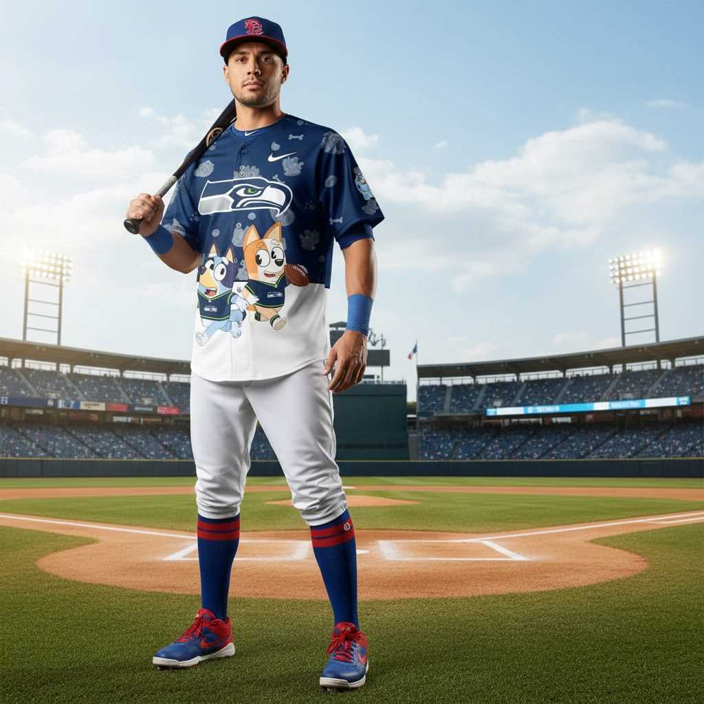 Seattle Seahawks Bluey Night Baseball Jersey Seattle Seahawks Bluey Night Baseball Jersey