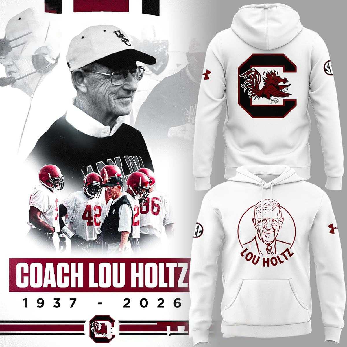 South Carolina Gamecocks Legacy Of Lou Holtz 1937-2026 Hoodie Tee South Carolina Gamecocks Legacy Of Lou Holtz 1937-2026 Hoodie Tee