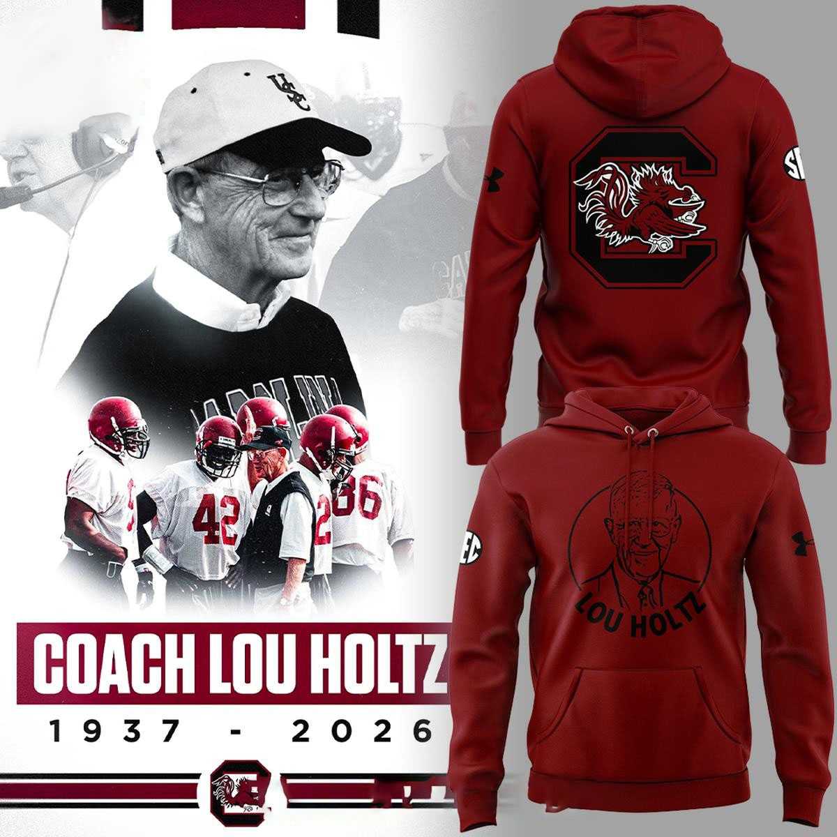 South Carolina Gamecocks Legacy Of Lou Holtz 1937-2026 Tee Hoodie South Carolina Gamecocks Legacy Of Lou Holtz 1937-2026 Tee Hoodie