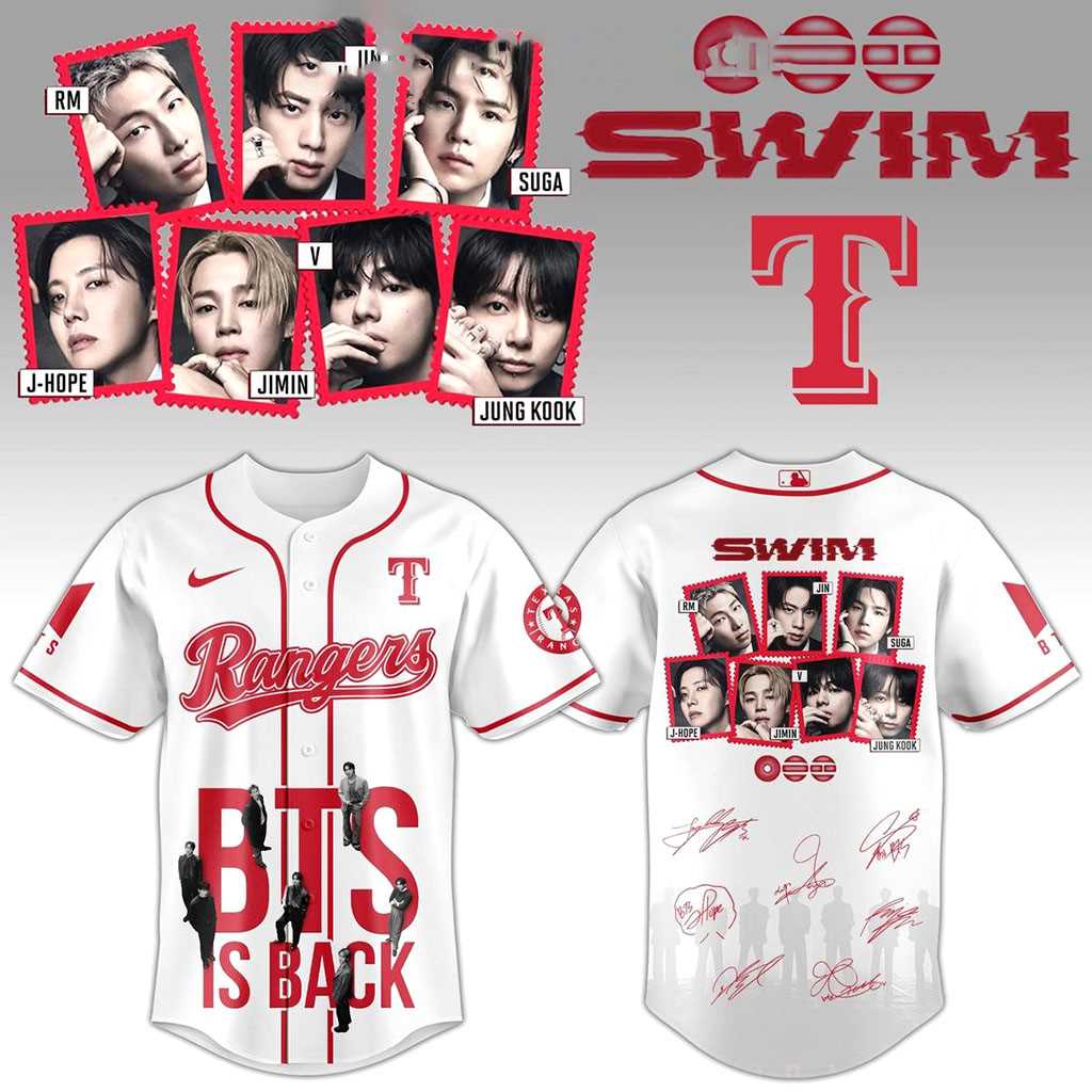 Texas Rangers Celebrate BTS Is Back Swim Jersey Texas Rangers Celebrate BTS Is Back Swim Jersey