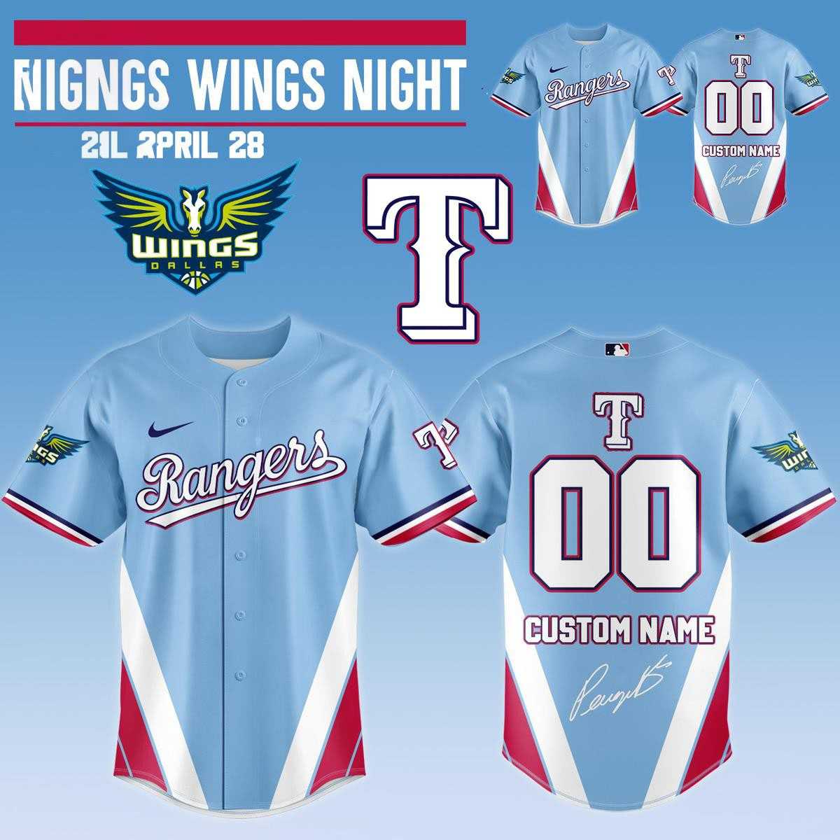 Texas Rangers Dallas Wings 2026 Collab Night Custom Jersey