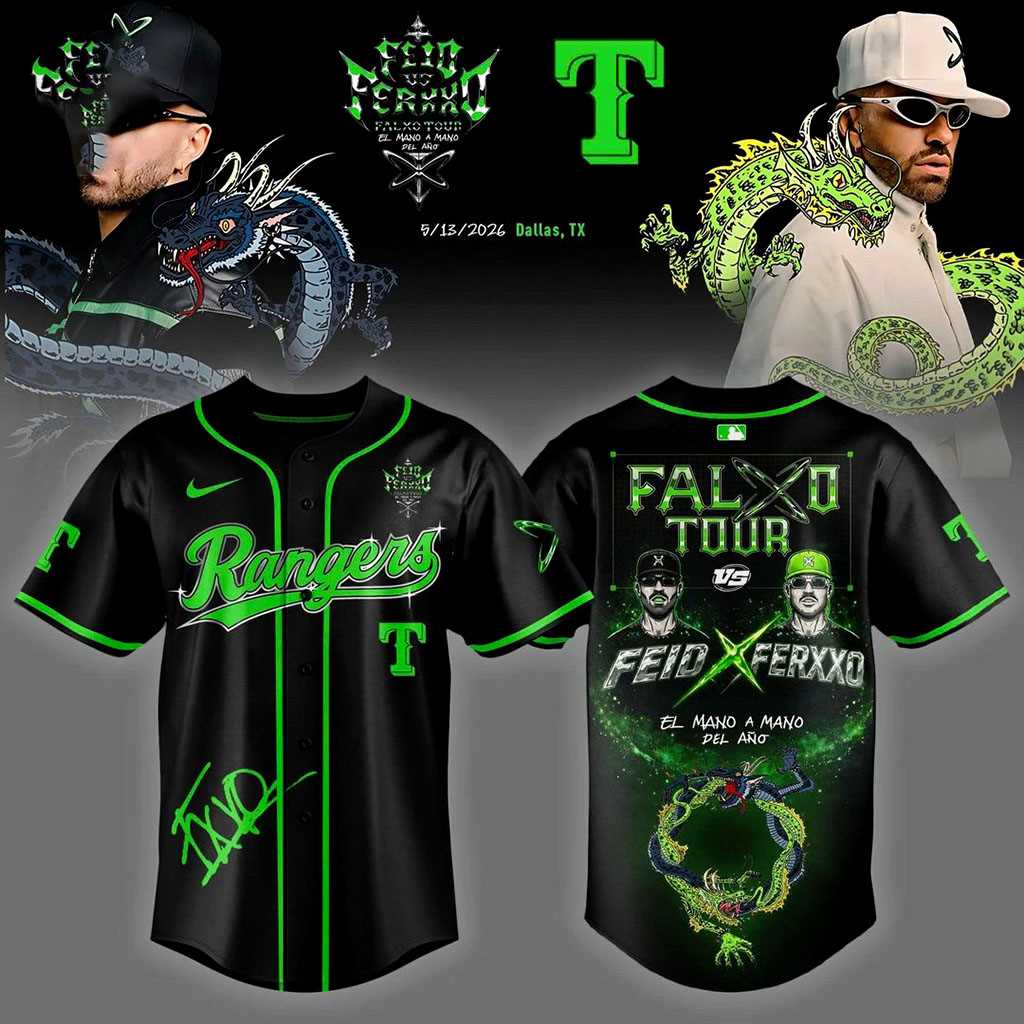 Texas Rangers FEID vs FERXXO Falxo Tour 2026 Baseball Jersey Texas Rangers FEID vs FERXXO Falxo Tour 2026 Baseball Jersey