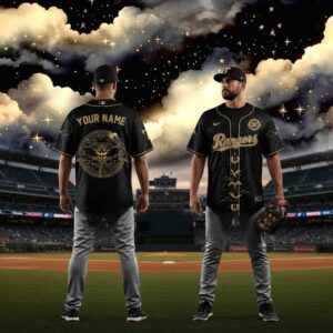 Texas Rangers Fourth Wing Night Custom Baseball Jersey, featuring black and gold design with dragon wings, Basgiath emblem, and personalized back.