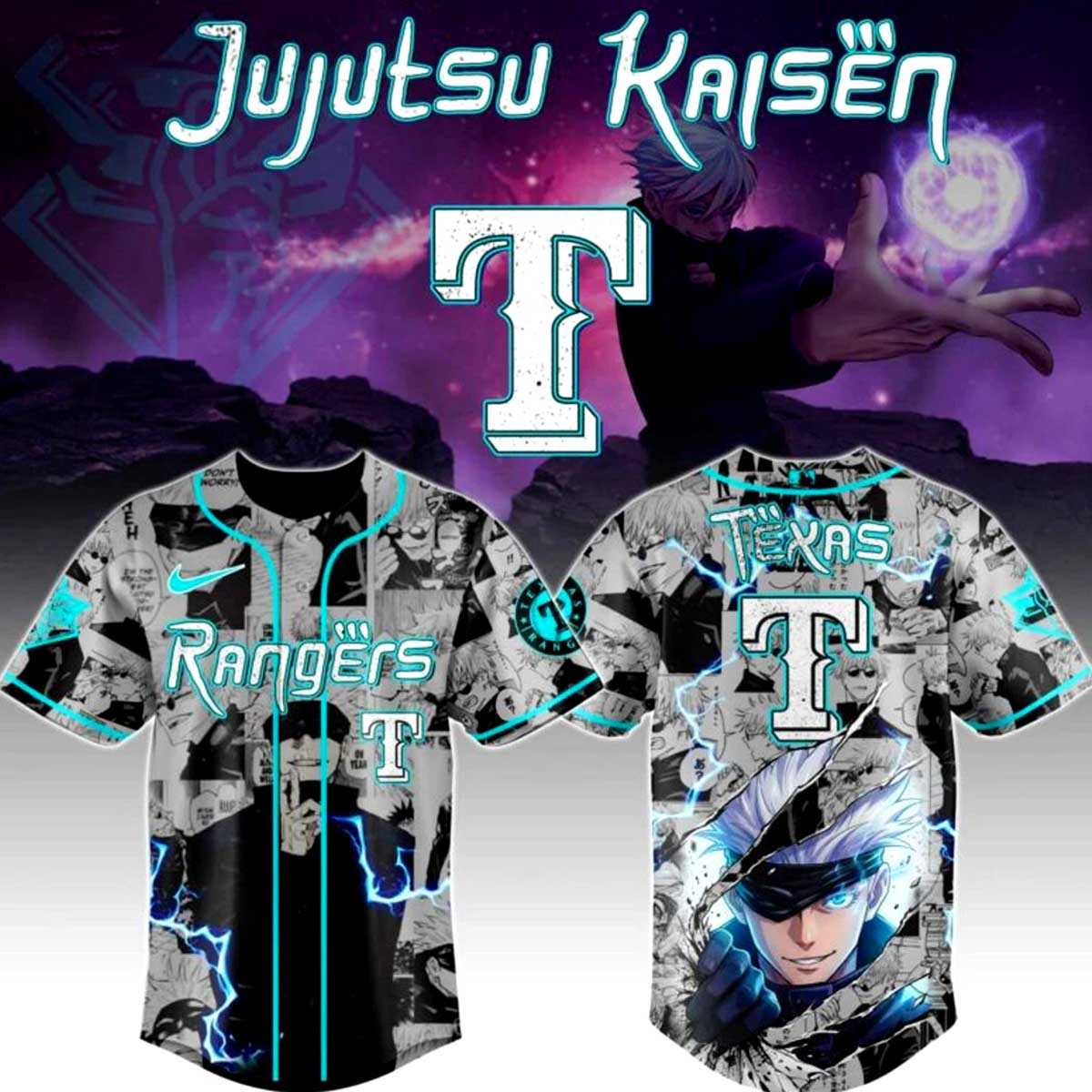 Texas Rangers Jujutes Kaisen Infinite Void Baseball Jersey Texas Rangers Jujutes Kaisen Infinite Void Baseball Jersey