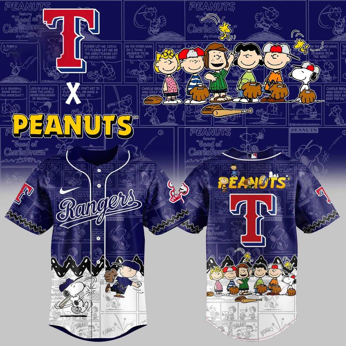 Texas Rangers Peanuts 2026 Night Of Friends Baseball Jersey