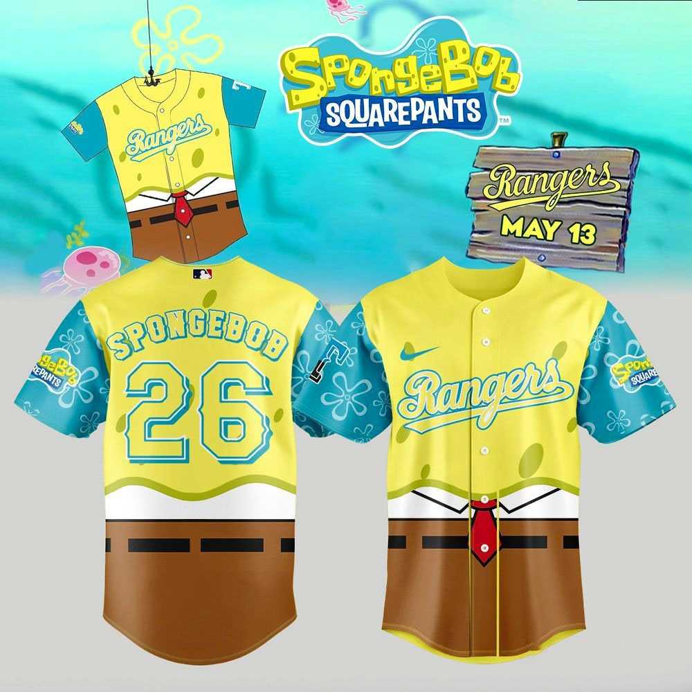 Texas Rangers SpongeBob SquarePants Custom Name Jersey