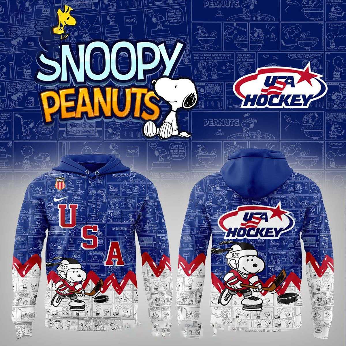 USA Hockey 2026 Olympics Champions Peanuts Night Hoodie Tee USA Hockey 2026 Olympics Champions Peanuts Night Hoodie Tee