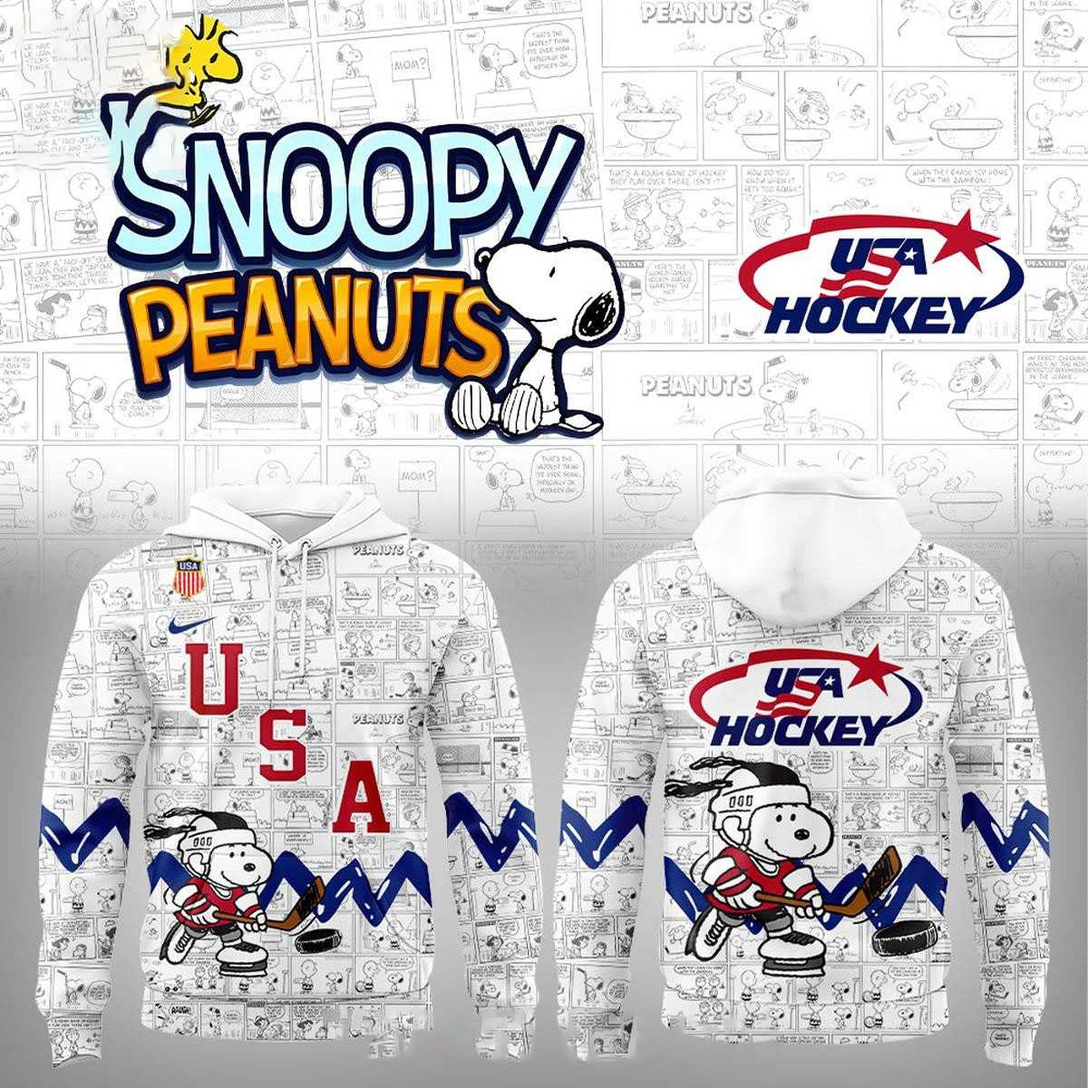 USA Hockey 2026 Olympics Champions Peanuts Night Tee Hoodie USA Hockey 2026 Olympics Champions Peanuts Night Tee Hoodie