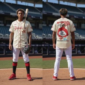 ALL MLB TEAM Machine Gun Kelly Lost American Jersey: Cream baseball jerseys, red piping, MGK Lost Americana back, MLB teams front.