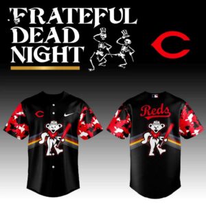Collection of All Team MLB Grateful Dead Night 2026 Jerseys, black with dancing bears, team names, and colorful tie-dye sleeves.