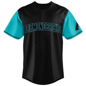 Front & back views of a black and teal Arizona Diamondbacks Replica 2026 Special Jersey with team name & custom back.