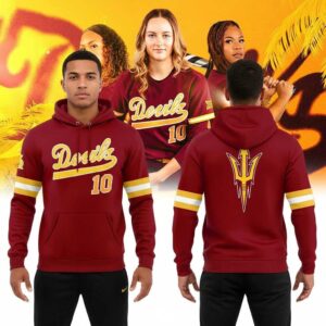 Arizona State Sun Devil Softball Classic Wordmark Game Day 2026 Shirt Hoodie with maroon, gold 'Devils 10' text & trident logo.