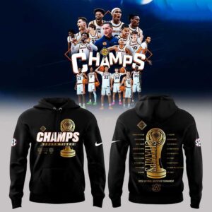 Auburn Tigers Men's Basketball NIT Champions 2026 Locker Room Trophy Hoodie, black with golden 