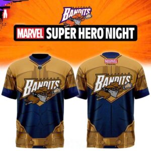 Buffalo Bandits 2026 Superhero Night Celebration Shirt Hoodie, navy and gold, with team logo & superhero armor design.