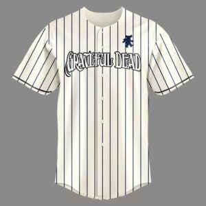 Chicago White Sox Grateful Dead Tribute Night 2026 Striped Baseball Jersey showing front 'Grateful Dead' and back 'DEADHEAD' with skull logo.