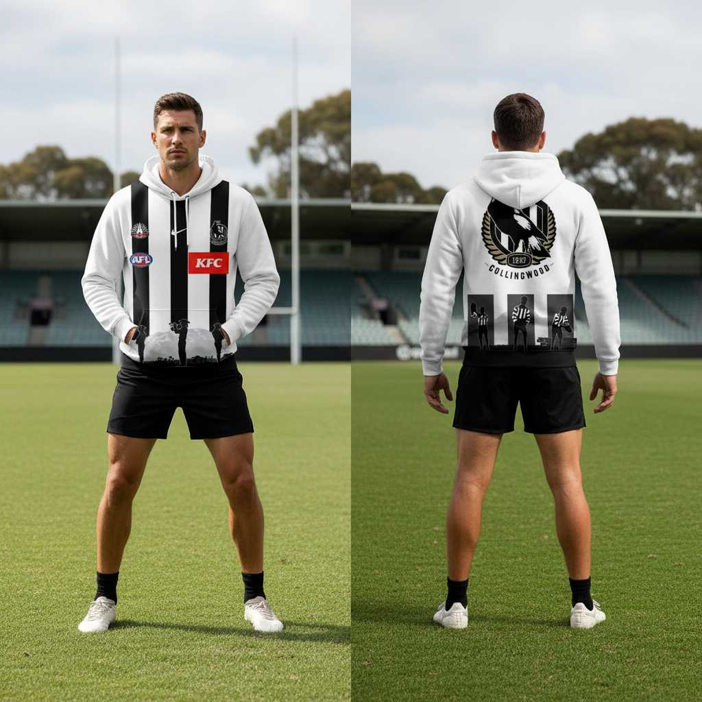 Collingwood FC Introducing our 2026 Anzac Day Guernsey Hoodie Collingwood FC Introducing our 2026 Anzac Day Guernsey Hoodie
