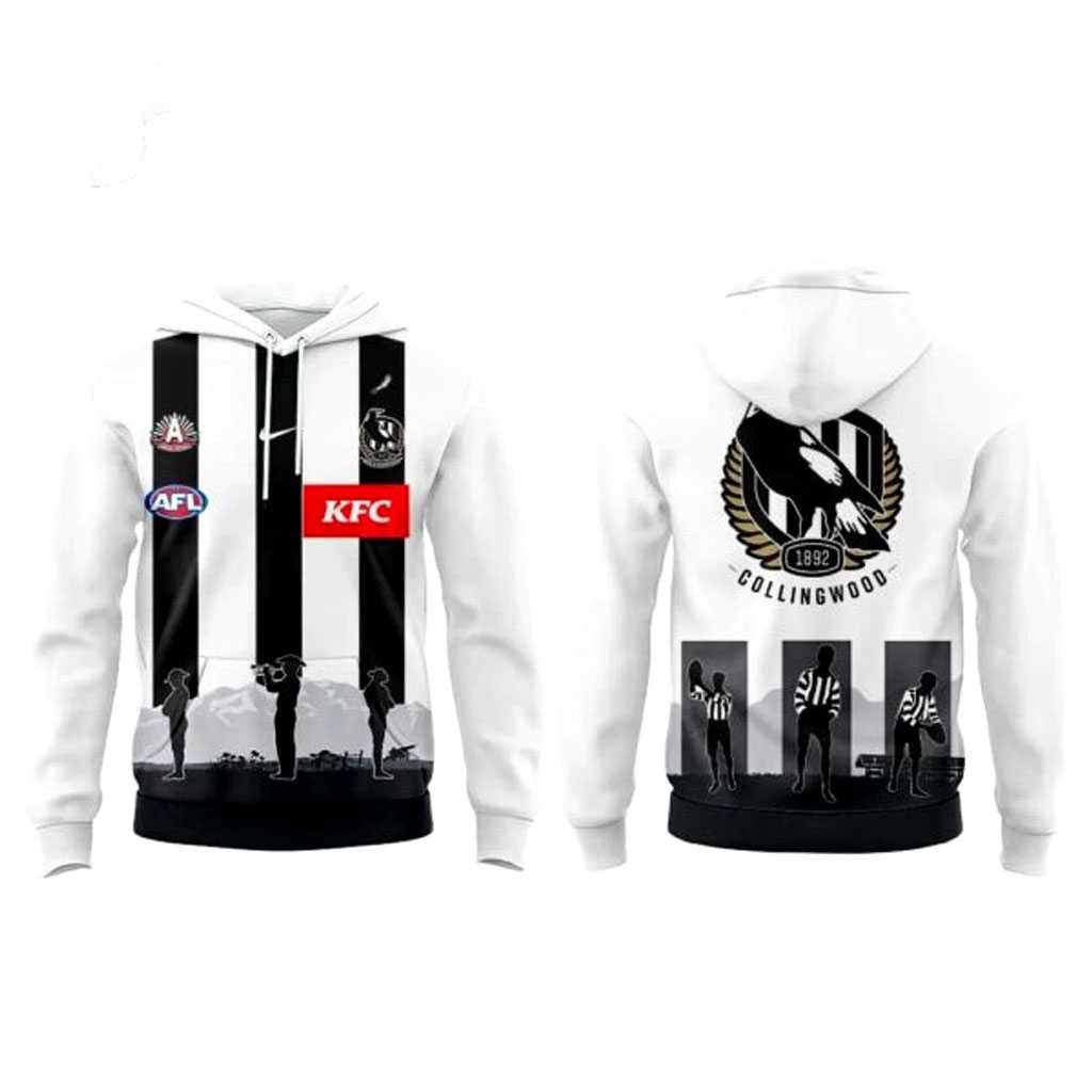 Collingwood FC Introducing our 2026 Anzac Day Guernsey Hoodie Collingwood FC Introducing our 2026 Anzac Day Guernsey Hoodie
