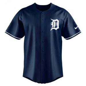 Detroit Tigers Jewish Heritage 2026 Night Custom Baseball Jersey, dark blue with Yiddish 'Tigers' and Star of David.