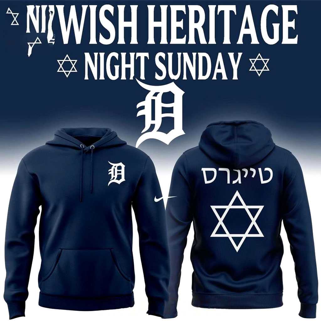 Detroit Tigers Jewish Heritage Night 2026 Tee Hoodie Navy Detroit Tigers Jewish Heritage Night 2026 Tee Hoodie Navy