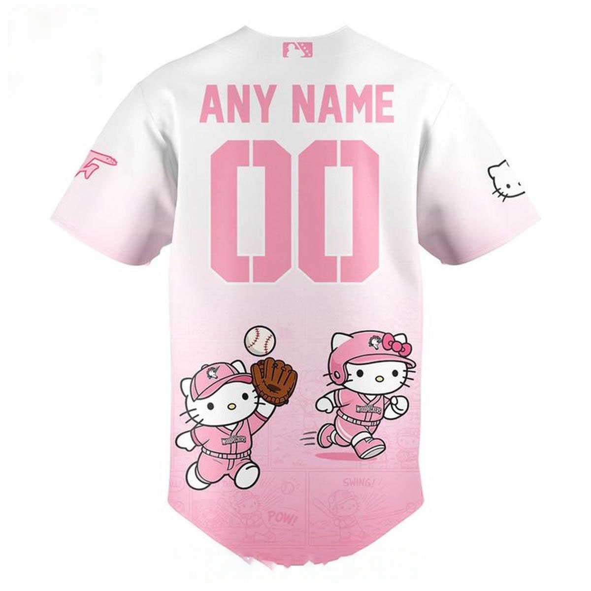 Fayetteville Woodpeckers Hello Kitty 2026 Night Pink Baseball Jersey Fayetteville Woodpeckers Hello Kitty 2026 Night Pink Baseball Jersey