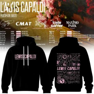 Lewis Capaldi UKIreland Summer 2026 Tour Hoodie. Black with pink