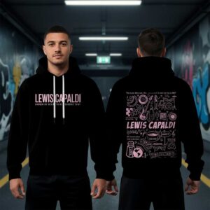 Lewis Capaldi UKIreland Summer 2026 Tour Hoodie. Black with pink 