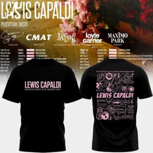 Lewis Capaldi UKIreland Summer 2026 Tour Hoodie. Black with pink