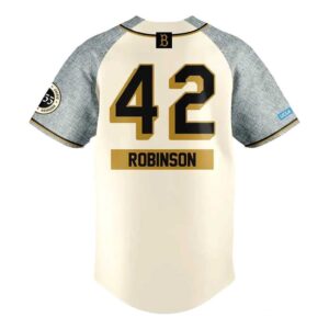 Los Angeles Dodgers Jackie Robinson 2026 Baseball Jersey. Cream & gray design with gold accents, 