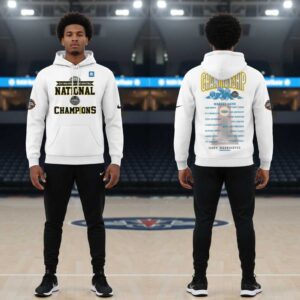 Mary Washington Eagles Men's Basketball 2026 NCAA DIII National Champions Hoodie. White, front 