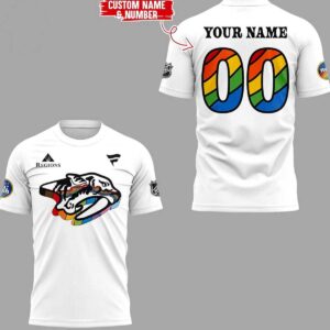 Nashville Predators Pride Night Custom Name Hoodie: white, rainbow Predators logo front, customizable name & rainbow numbers back.
