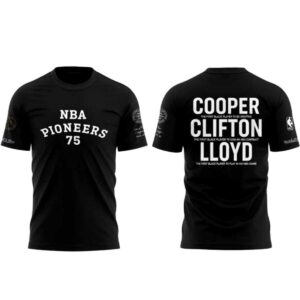 New York Knicks Nba Pioneers 75 Black Hoodie with 'NBA Pioneers 75' on front and Knicks logo, 'Cooper Clifton' on back.