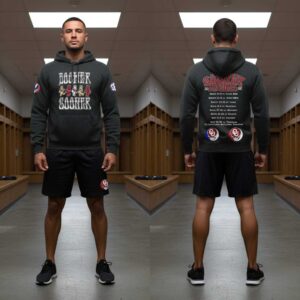 Oklahoma Sooners Grateful Dead Boomer Sooner Night 2026 Tee Hoodie. Front: 'BOOMER SOONER' & Dead bears. Back: event details & logos.