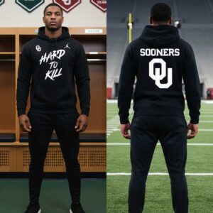 Oklahoma Sooners Hard To Kill Hoodie, black with white 'Hard To Kill' text, OU logo, Jumpman on front; 'SOONERS' and large OU logo on back.