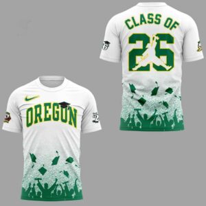 Oregon Ducks Class off 2026 Special Hoodie, white and green, with 'OREGON' and 'CLASS OF 26' graduation graphics.