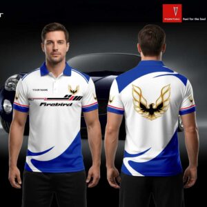 Pontiac Firebird Blue White Polo Shirt Custom Name