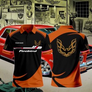 Pontiac Firebird Orange Black Polo Shirt Custom Name