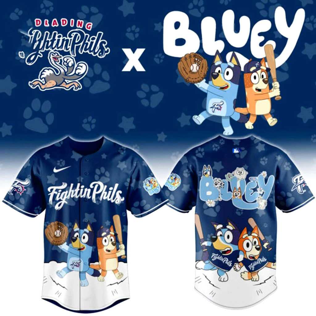 Reading Fightin Phils Bluey Night Baseball Jersey Reading Fightin Phils Bluey Night Baseball Jersey