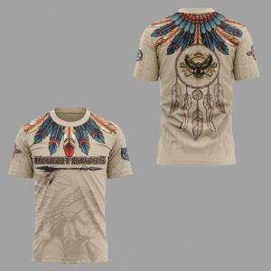 Rochester Knighthawks Native American Heritage 2026 Night Shirt Hoodie: Beige hoodie with feather collar, Knighthawks text, dreamcatcher with eagle, tribal patterns.
