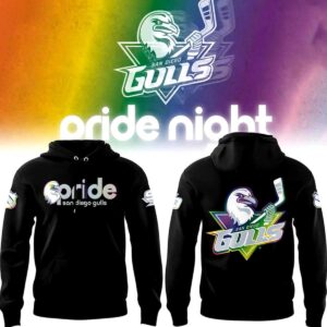 Black San Diego Gulls Pride Night 2026 Hoodie featuring rainbow 