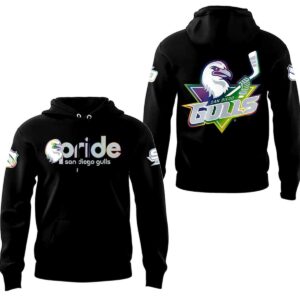 Black San Diego Gulls Pride Night 2026 Hoodie featuring rainbow 