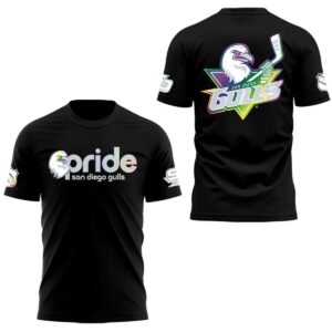 Black San Diego Gulls Pride Night 2026 Hoodie featuring rainbow 