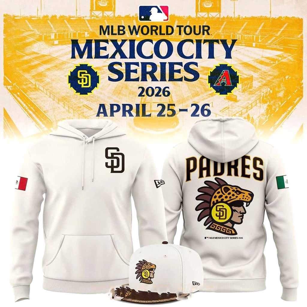 San Diego Padres MLB Mexico City Series 2026 Celebrate Tee Hoodie San Diego Padres MLB Mexico City Series 2026 Celebrate Tee Hoodie